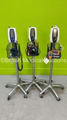 3 x Welch Allyn Spot Vital Signs Monitors (2 x 420 Series) on Stands with Power Supplies (All Power Up) *2008101909 / 200400461 / 200201072*