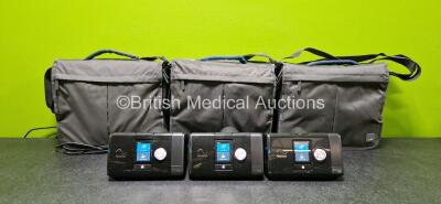 3 x ResMed Airsense 10 Elite CPAP Units with 3 x Power Supplies in Carry Bags (All Power Up)