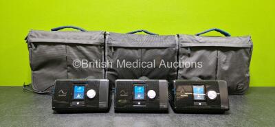 3 x ResMed Airsense 10 Elite CPAP Units with 3 x Power Supplies in Carry Bags (All Power Up)