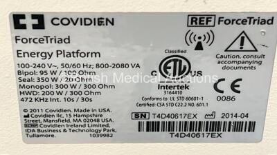 Valleylab ForceTriad Electrosurgical / Diathermy Unit Version 4.00 *Mfd 2014* on Stand with 1 x Dome Footswitch (Powers Up) *GL* - 6