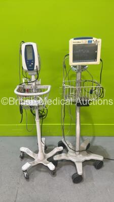 1 x Welch Allyn Spot Vital Signs Monitor on Stand with Power Supply and 1 x Welch Allyn ProPaq CS Monitor with Power Supply on Stand (Both Power Up)