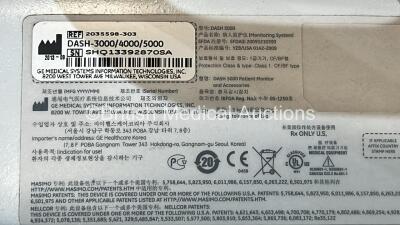 GE Dash 5000 Patient Monitor on Stand Including ECG, NBP, CO2, BP 1/3, BP 2/4, SpO2 and Temp/CO Options (Powers Up) *GL* - 3