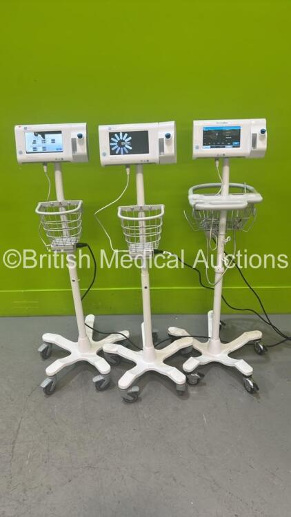 3 x Hill Rom Welch Allyn Connex Spot Monitors on Stands with Power Supplies (All Power Up - 1 x Screen / Display Damage)