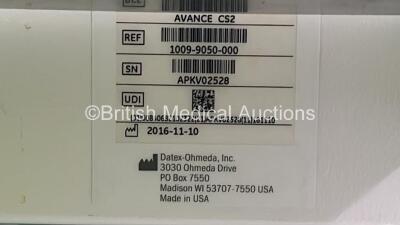 Datex-Ohmeda Avance CS2 Anaesthesia Machine Software Version 10.01 SP01 with GE Carescape B650 Monitor, GE 2016793-002 Module, GE E-sCAiOVE Gas Module with Spirometry, Various Leads, Bellows and Hoses (Powers Up) - 8