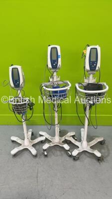 3 x Welch Allyn Spot Vital Signs Monitors on Stands with Power Supplies (All Power Up)