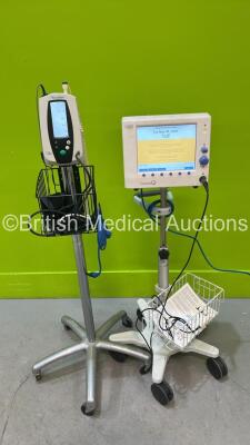 Deltex Medical Cardio Q ODM Monitor on Stand with Handpiece and 1 x Welch Allyn 420 Series Patient Monitor on Stand with BP Hose and Cuff (Powers Up)