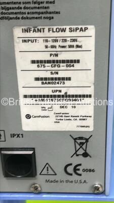 1 x Carefusion Infant Flow Si-PAP Unit on Stand with Hose and 1 x Fisher and Paykel Airvo 2 Humidifier on Stand with Hose (Both Power Up) *S/N 171129062638 / BAN02473* - 3