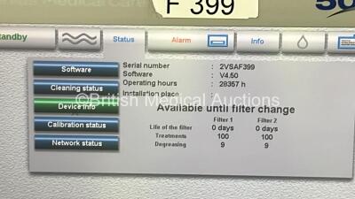 Fresenius 5008S Dialysis Machine Software Version V4.50 - Running Hours 28357 with Hose (Powers Up) - 3