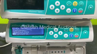 4 x B.Braun Infusomat Space Infusion Pumps (All Power Up) with 1 x Power Supply and 1 x Pole Clamp *SN 200714 / 201055 / 200787 / 200927* - 4