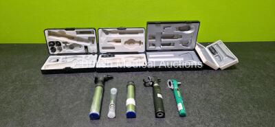 Job Lot Including 2 x Keeler Vista Otoscope / Ophthalmoscope Handles with 1 x Attachment in Cases, 1 x Riester Sensomatic Ri-Scope Otoscope / Ophthalmoscope Handle with 1 x Attachment in Case and 1 x Heine Mini 2000 Otoscope in Case (Powers Up and Cracked