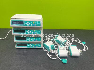 4 x B.Braun Infusomat Space Infusion Pumps (All Power Up) with 4 x Power Supplies *SN 398154 / 200756 / 398210 / 201022*