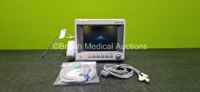 Edan iM50 Patient Monitor with ECG, SPO2, CO2, NIBP, T1 and T2 Options *Mfd 2020* and Respironics LoFlo Module with 1 x IBP Pressure Transducer Interface Cable and 1 x 5 Lead ECG Cable (Powers Up) *SN 360069-M20307470010*