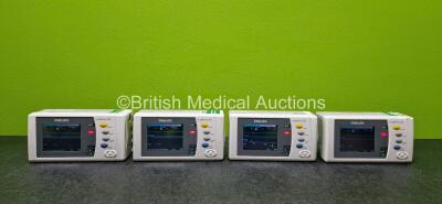 4 x Philips IntelliVue X2 M3002A Patient Monitors Including NBP, SpO2, ECG/Resp, Press and Temp Options with 4 x Philips M4607A Lithium Ion Batteries (All Power Up and 3 x Cracked Casings - See Photos) *Asset No. 23403 / 22876 / 22871 / 23958*