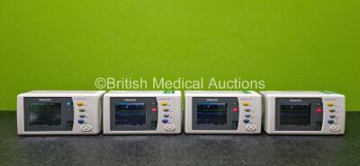 4 x Philips IntelliVue X2 M3002A Patient Monitors Including NBP, SpO2, ECG/Resp, Press and Temp Options with 4 x Philips M4607A Lithium Ion Batteries (All Power Up, 1 x Faulty Screen and 2 x Cracked Casings - See Photos) *Asset No. 23383 / 23350 / 23351 /