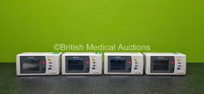 4 x Philips IntelliVue X2 M3002A Patient Monitors Including NBP, SpO2, ECG/Resp, Press and Temp Options with 4 x Philips M4607A Lithium Ion Batteries (All Power Up and 3 x Cracked Casings - See Photos) *Asset No. 23962 / 23362 / 23360 / 23402*