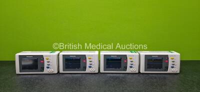 4 x Philips IntelliVue X2 M3002A Patient Monitors Including NBP, SpO2, ECG/Resp, Press and Temp Options with 4 x Philips M4607A Lithium Ion Batteries (All Power Up and 2 x Cracked Casings - See Photos) *Asset No. 23377 / 23382 / 23955 / 23406*