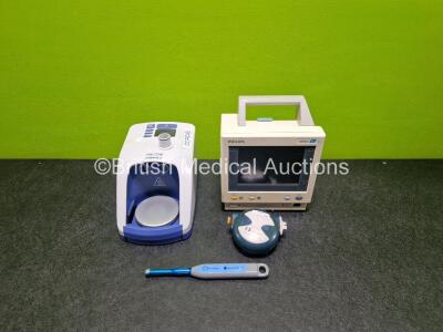 Mixed Lot Including 1 x Fisher and Paykel Airvo 2 Humidifier, 1 x Covidien Bis Loc 2 Channel Transducer (Missing Connector - See Photo) 1 x Dentsply Smartlite PS Curing Light and 1 x Philips M3046A Patient Monitor *SN FF01337 / BX87189 / DE73105074 / 1802