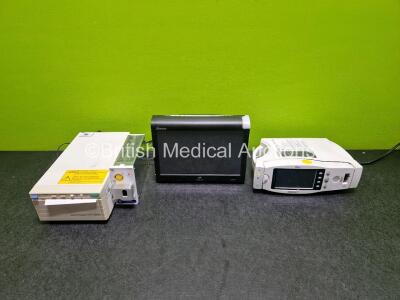 Mixed Lot Including 1 x Spacelabs Healthcare elance Ref 93300 Monitor on Stand with ECG, Sp02, T1, T2, IBP1, IBP2 and CO2 Microstream Options (Broken Power Button), 1 x Masimo Radical 7 Pulse Oximeter (Powers Up) 1 x Seiko Precision VP-1200 Printer and 1 