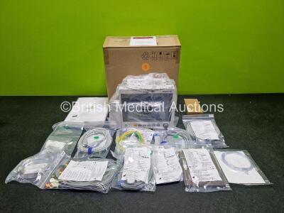 Edan iM50 Touch Screen Patient Monitor *Mfd 2020* (Like New in Box) Including ECG, SpO2, NIBP, IBP1, IBP2, T1, T2 and CO2 Options and 1 x iCARB CO2 Module with 1 x Rechargeable Li-ion Battery, 1 x ECG Lead, 1 x BP Hose, 1 x BP Cuff, 2 x IBP Pressure Trans