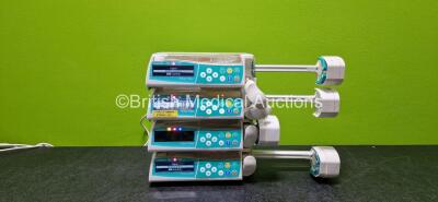 4 x B.Braun Perfusor Space Syringe Pumps (All Power Up with Stock Power Supply - Stock Power Supply Not Included, 1 x Damaged Power Connector, 2 x Damaged Casings, 1 x Missing Battery Cover and All Faulty - See Photo) *SN 80358 / 80386 / 80345 / 62442*