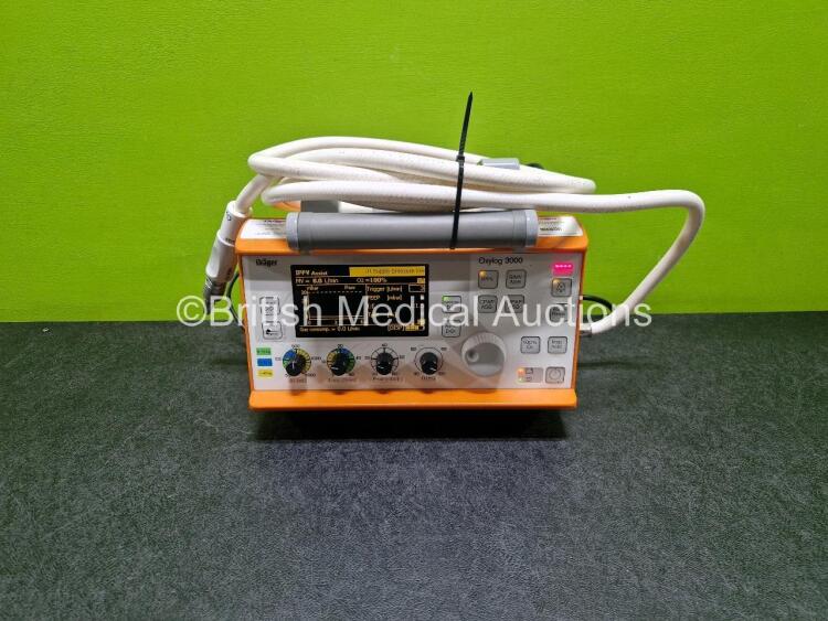 Drager Oxylog 3000 Plus Transport Ventilator Software Version 01.24 *Mfd 2008* (Powers Up) *SN SRZH-0125* (g)