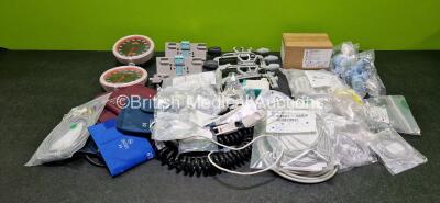 Mixed Lot Including 2 x Welch Allyn BP Gauges with 2 x Cuffs, 2 x Philips Module Clamps, 3 x B.Braun Pole Clamps with 1 x B.Braun Power Supply *Untested*, 1 x Box of Vyaire Skin Temperature Sensors, 2 x Drager Exp-Valve Ref MP01060 and Various Patient Mon