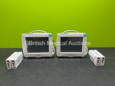 Job Lot Including 2 x Philips IntelliVue MP50 Anesthesia Monitors (Both Power Up), 2 x Philips M3012A Module Including Press, Temp, Press and Temp Options and 2 x Philips M3001A Module Including ECG, SpO2, NBP, Press and Temp Options