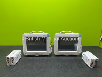 Job Lot Including 2 x Philips IntelliVue MP50 Anesthesia Monitors (Both Power Up), 2 x Philips M3012A Module Including Press, Temp, Press and Temp Options and 2 x Philips M3001A Module Including ECG, SpO2, NBP, Press and Temp Options (1 x Damaged Casing -