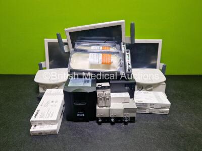 Mixed Lot Including 3 x Elo Monitors, 2 x Hewlett Packard 16210B Units, Sims Ref H-2 Pressure Chambers, 2 x Bytec Keyboards, 4 x Philips tcpO2 Modules, 2 x Philips Membrane Kits, 2 x pHILPS tCPO2 Sensors and 2 x Power Supply Units *cage*