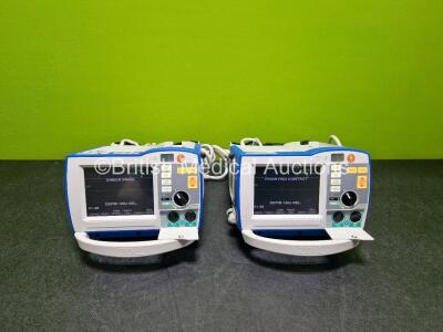 2 x Zoll R Series Plus Defibrillator / Monitors (Both Power Up) Including Pacer, ECG and Printer Options with 2 x Paddle Leads *SN (21)AF15B043776 / (21)AF15B43766*