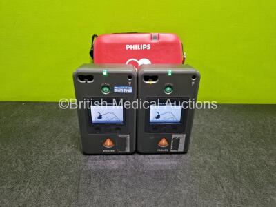 2 x Philips Heartstart FR3 Defibrillators (Both Power Up) in Case with 2 x LiMnO2 Batteries *Install Before 2029 / 2027*