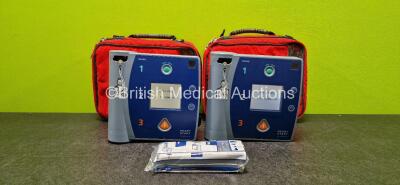 2 x Philips HeartStart FR2+ Defibrillators with 3 x LiMnO2 Batteries *Install Before 2 x 2023 & 1 x 2028* in Carry Cases (Both Power Up)