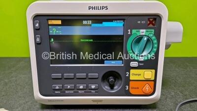 Philips Efficia DFM100 Defibrillator Release Rev 2.00 *Mfd 2020* (Powers Up) Including Pacer, ECG and Printer Options with 1 x Lithium Battery, 1 x Paddle Lead, 1 x 3 Lead ECG Lead and 1 x Power Cord - 4