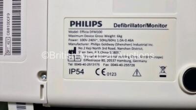 Philips Efficia DFM100 Defibrillator Release Rev 2.00 *Mfd 2020* (Powers Up) Including Pacer, ECG and Printer Options with 1 x Lithium Battery, 1 x Paddle Lead, 1 x 3 Lead ECG Lead and 1 x Power Cord - 11