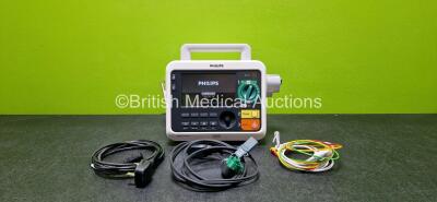 Philips Efficia DFM100 Defibrillator Release Rev 2.00 *Mfd 2021* (Powers Up) Including Pacer, ECG and Printer Options with 1 x Lithium Battery, 1 x Paddle Lead, 1 x 3 Lead ECG Lead and 1 x Power Cord