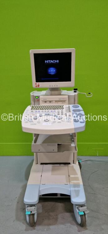 Hitachi EUB-7000HV Ultrasound Scanner *S/N KE16955003* **Mfd 2010** with Sony UP-897MD Video Graphic Printer (Powers Up and Faulty Screen / Line in Screen - See Photo) *HDD Removed* *Asset No. 323928*