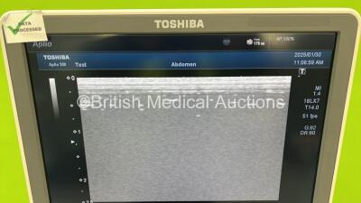 Toshiba Aplio 500 TUS-A500 Flat Screen Ultrasound Scanner *S/N T5A1492015* **Mfd 09/2014** Software Version AB_V5.00*R202 with 6 x Transducers / Probes (PVT-375SC *Mfd 07/2021* / PVT-781VT *Mfd 2021* / PLT-1204BX *Mfd 2020* / PVT-674BT / PLT-1005BT *Mfd 2 - 17