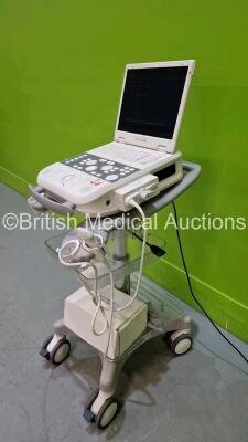 Siemens Acuson P300 Portable Ultrasound Scanner Model No 10852646 *S/N 001111* **Mfd 2014** System Software RES 1.01 STD 13.21 ODS 13.10 with 1 x Transducer / Probe (LA435) on Stand (Powers Up - HDD Removed) **IR248** - 2