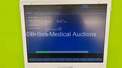 Siemens Acuson P300 Portable Ultrasound Scanner Model No 10852646 *S/N 001111* **Mfd 2014** System Software RES 1.01 STD 13.21 ODS 13.10 with 1 x Transducer / Probe (LA435) on Stand (Powers Up - HDD Removed) **IR248** - 4