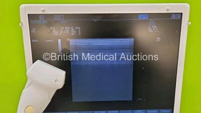 Siemens Acuson P300 Portable Ultrasound Scanner Model No 10852646 *S/N 001111* **Mfd 2014** System Software RES 1.01 STD 13.21 ODS 13.10 with 1 x Transducer / Probe (LA435) on Stand (Powers Up - HDD Removed) **IR248** - 7