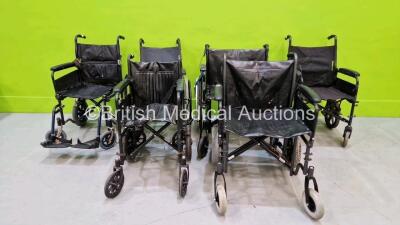 6 x Various Foldable Wheelchairs (1 x Missing Arm Rest - See Photo)