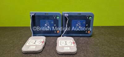 2 x Philips Heartstart FRx Defibrillators (Both Power Up) with 2 x M5070A LiMnO2 Batteries *Install Before 2028* and 2 x Smart Pads II *Both Expired*