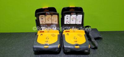 2 x Physio Control Lifepak CR Plus Defibrillators (1 x Powers Up and 1 x No Power) with 2 x Lithium Batteries in Cases