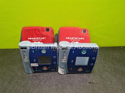 2 x Laerdal Heartstart FR2+ Defibrillators (Both Power Up) in Case with 1x LiMnO2 Battery