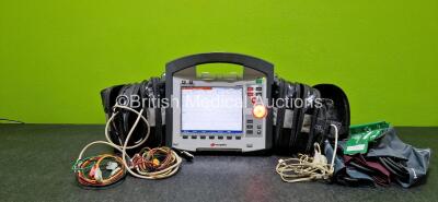 GS Corpuls3 Slim Defibrillator Ref : 04301 (Powers Up) with Corpuls Patient Box Ref : 04200 (Powers Up) with Pacer, Oximetry, ECG-D, ECG-M, CO2, CPR, NIBP and Printer Options, 4 and 6 Lead ECG Leads, CO2 Cable, Hose with Cuffs, 3 x Li-ion Batteries (All F