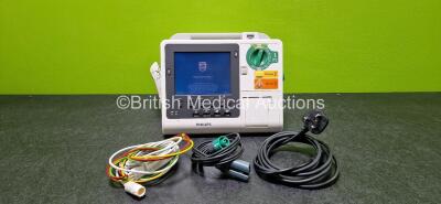 Philips Heartstart XL+ Defibrillator (Powers Up and No Battery - See Photo) Including ECG and Printer Options with 1 x Paddle Lead and 1 x 3 Lead ECG Lead *SN US81515489*