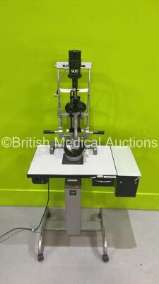 Haag Streit Bern SL900 Slit Lamp with Binoculars, 2 x 10x Eyepieces, 2 x 16x Eyepieces and Chin Rest on Hydraulic Table (Powers Up with Good Bulb) *S/N 900.1.1.59769* - 2