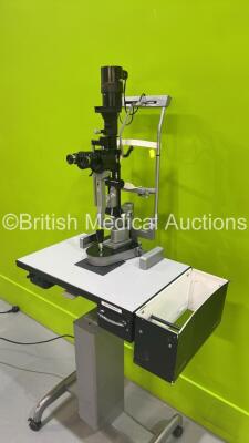 Haag Streit Bern SL900 Slit Lamp with Binoculars, 2 x 10x Eyepieces, 2 x 16x Eyepieces, 1 x 25x Eyepiece and Chin Rest on Hydraulic Table (Powers Up with Good Bulb) *S/N U90022454** - 11