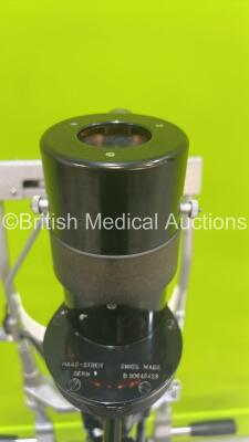 Haag Streit Bern SL900 Slit Lamp with Binoculars, 2 x 10x Eyepieces, 2 x 16x Eyepieces and Chin Rest on Hydraulic Table (Powers Up with Good Bulb - 3 x Table Wheels Damaged) *S/N U900040428* - 4