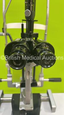 Haag Streit Bern SL900 Slit Lamp with Binoculars, 2 x 10x Eyepieces, 2 x 16x Eyepieces and Chin Rest on Hydraulic Table (Powers Up with Good Bulb - 3 x Table Wheels Damaged) *S/N U900040428* - 6